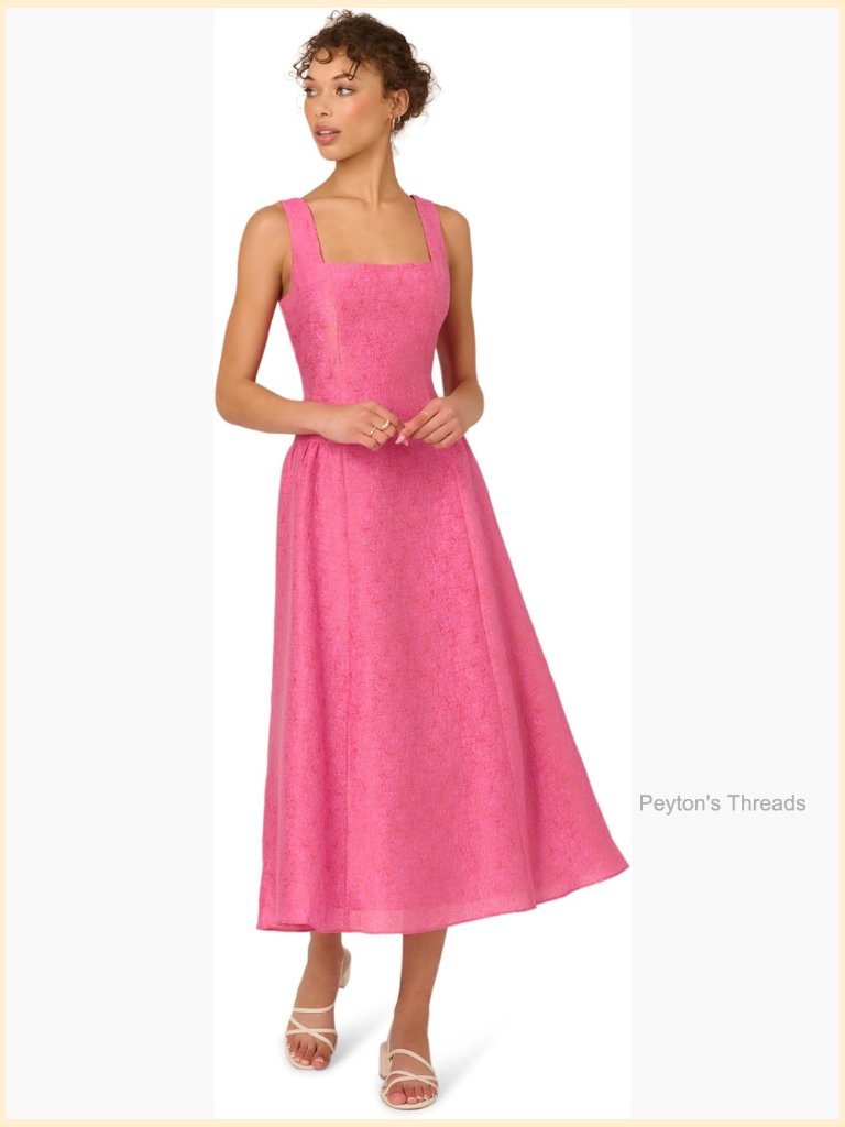 Textured Jacquard Midi Dress, Square Neck, Sleeveless